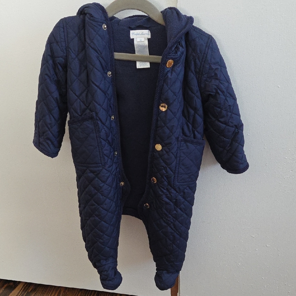 Ralph Lauren Navy Quilted Footed One Piece